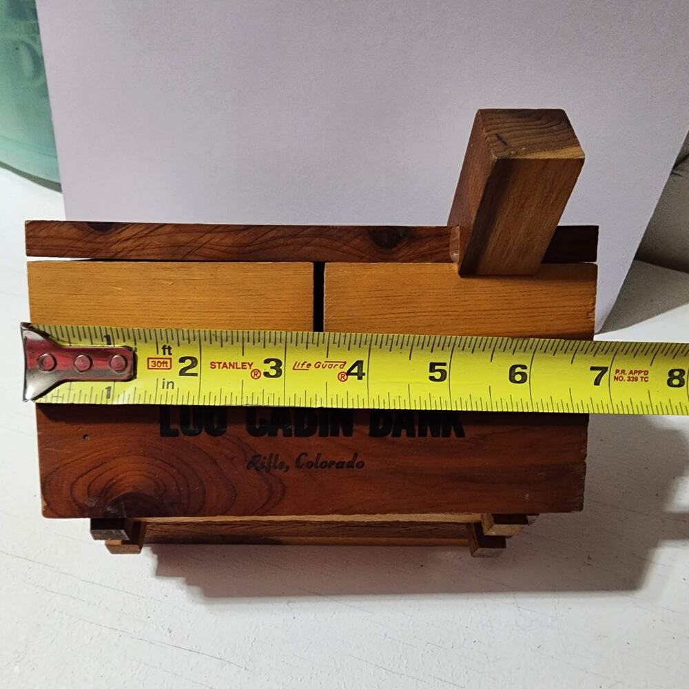 Vintage  Wooden Log Cabin Souvenir Piggy Bank w/Stopper-Rife, Colorado - Picture 9 of 10